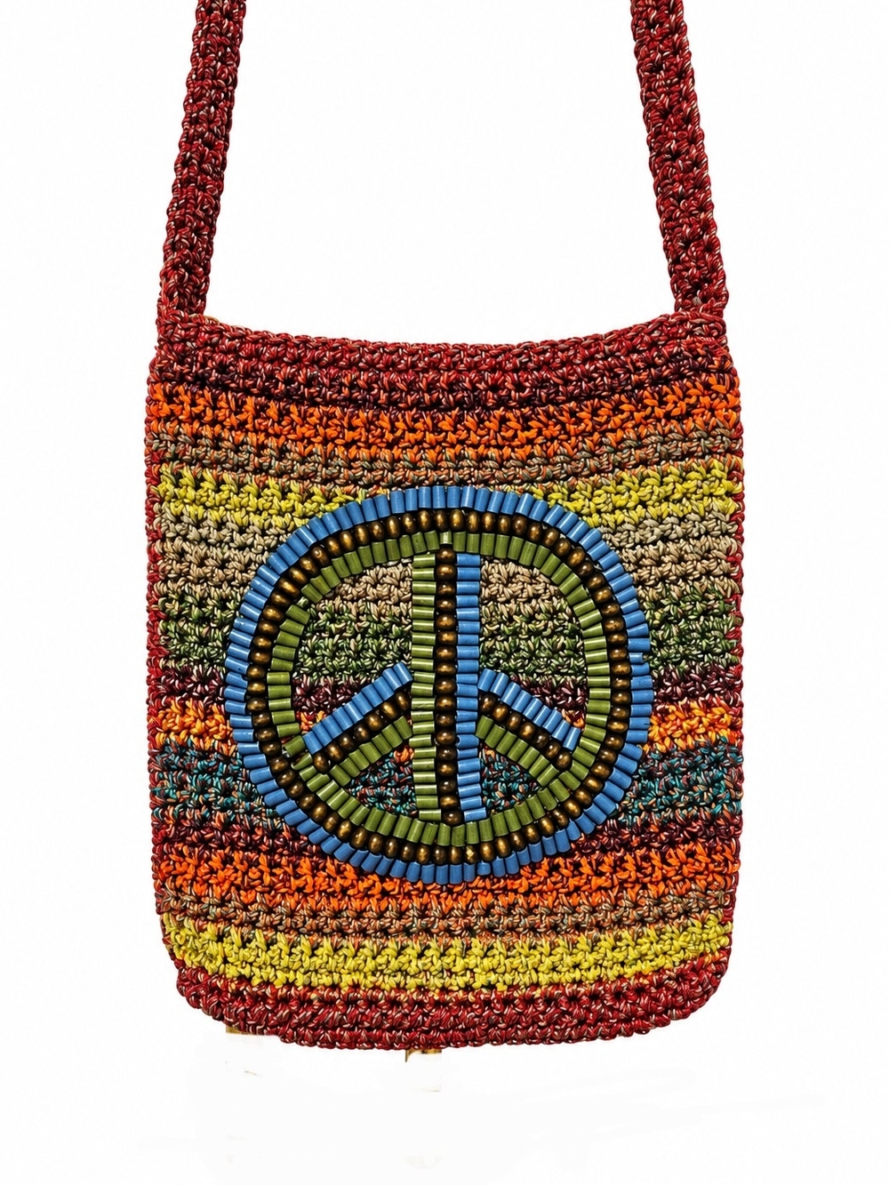 The Sak Multicolor Crochet Crossbody Bag Beaded Peace Sign Boho Y2K Purse